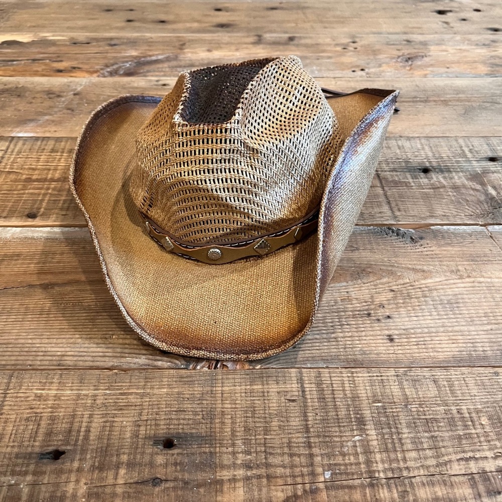 La Sierra Baby Straw Cowboy Hat Vented Crown Studded Band Brown Western Kids
